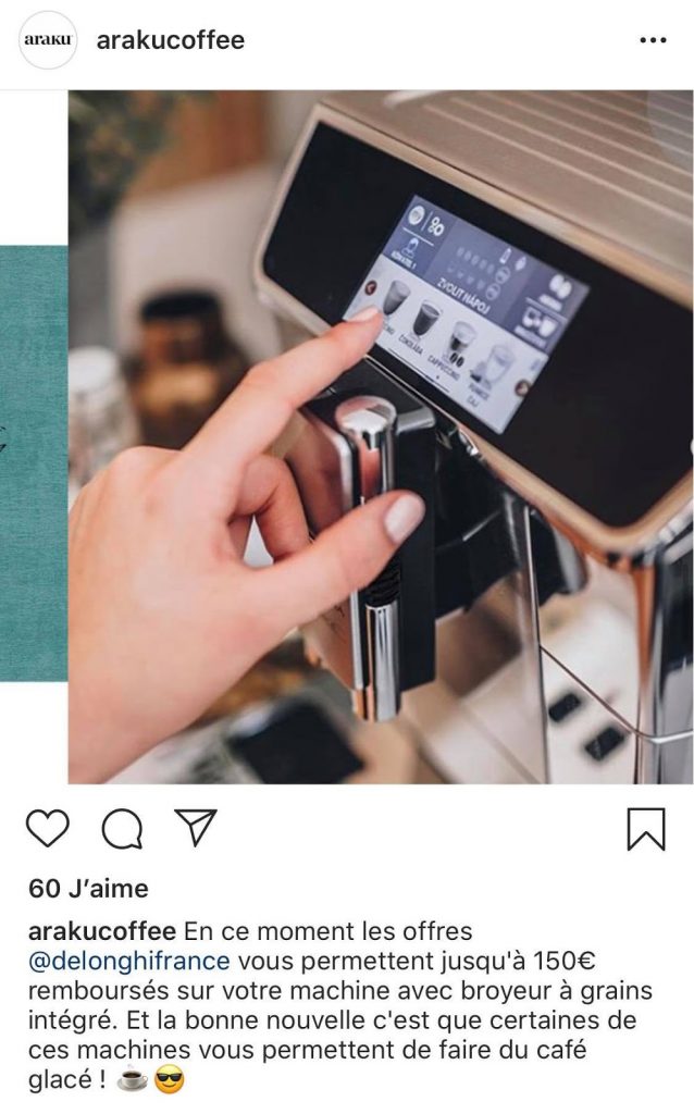 Social Selling - ArakuCoffee promeut ses produits sur Instagram
