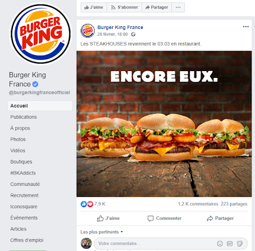 Social Media local – Page National Facebook - Burger King