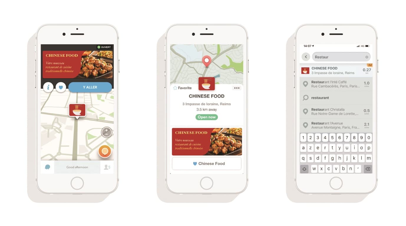 Trois restaurants sur Waze ads